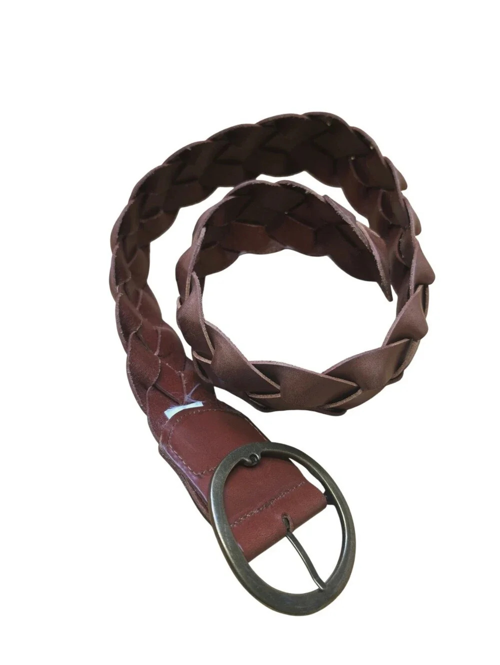 Brown Braided Woven Leather Belt M Boho Western Indie 2